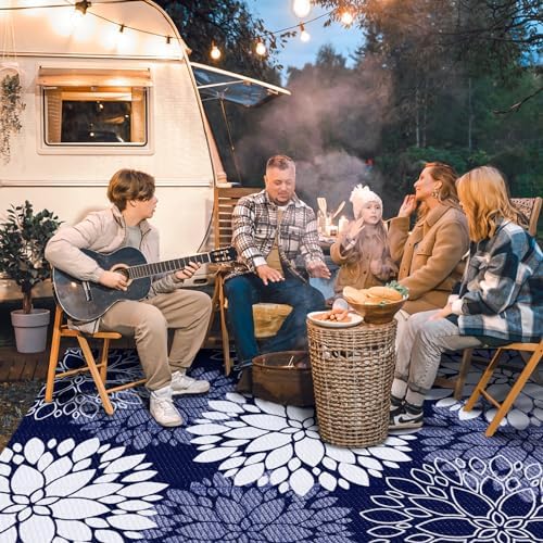 LuxStep Outdoor Rug Waterproof Outdoor Plastic Straw Rug Reversible Patio Rug Mat Outdoor Decor Large Area Mats for RV, Picnic, Backyard, Deck, Balcony, Porch, Beach, Camping, 6'x 9',Blue