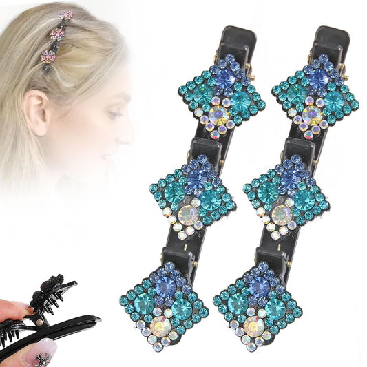 Sparkling Crystal Stone Braided Hair Clips, 2024 New Women's Short Hair Duckbill Clips for Ladies and Girls (Square-E)