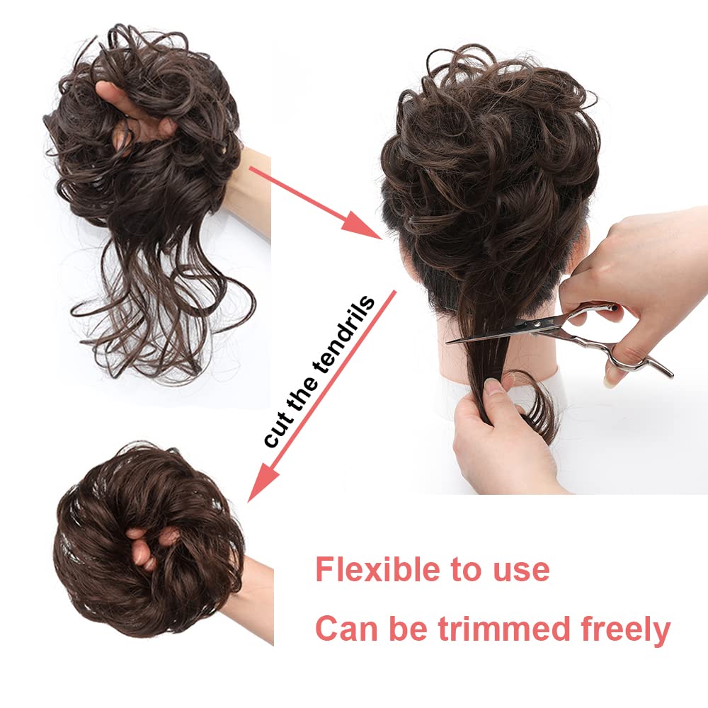 KETHBE Messy Bun Hair Piece Tousled Updo Hair Buns Extension Elastic Hair Band Hair Pieces Curly Hair Bun Scrunchie For Women (Chestnut Brown)