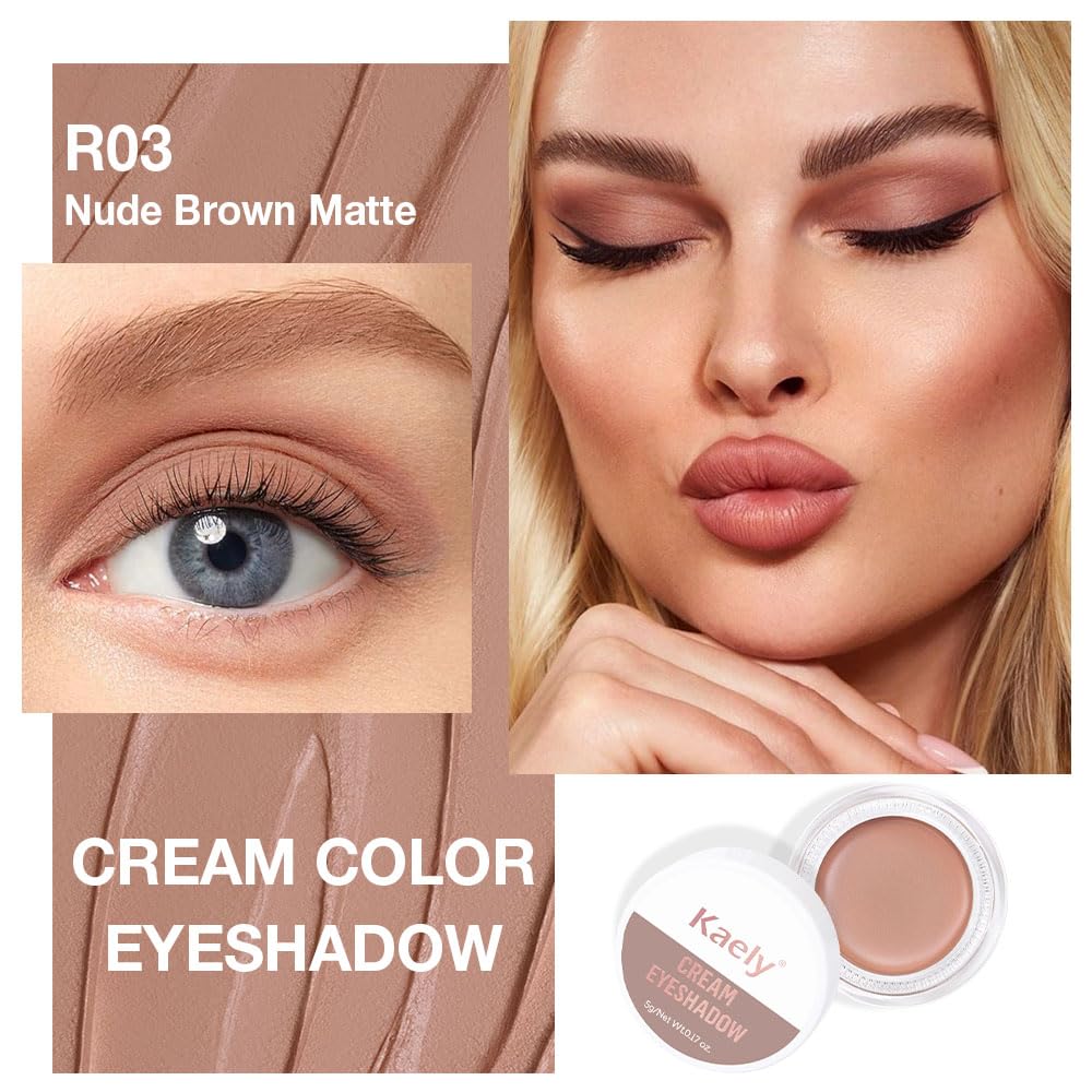 evpct Single Cream Eye Shadow Makeup Pallette Brightener, Nude Brown Matte Highly Pigmented Monochrome Mini Eyeshadow Palette, Natural, Waterproof, Blendable, sombras en crema para ojos R03