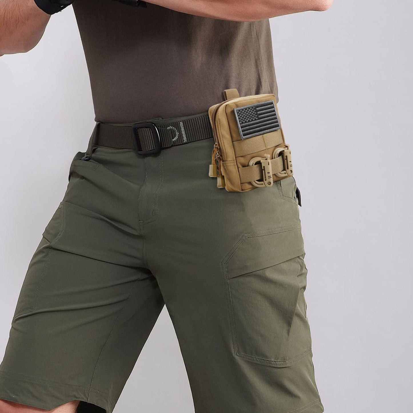 FRTKK 2 Pack Molle Pouches - Tactical Compact Water-Resistant EDC Pouch Small Utility Pouch Bags (Patch Included) (2 Pack-Tan)