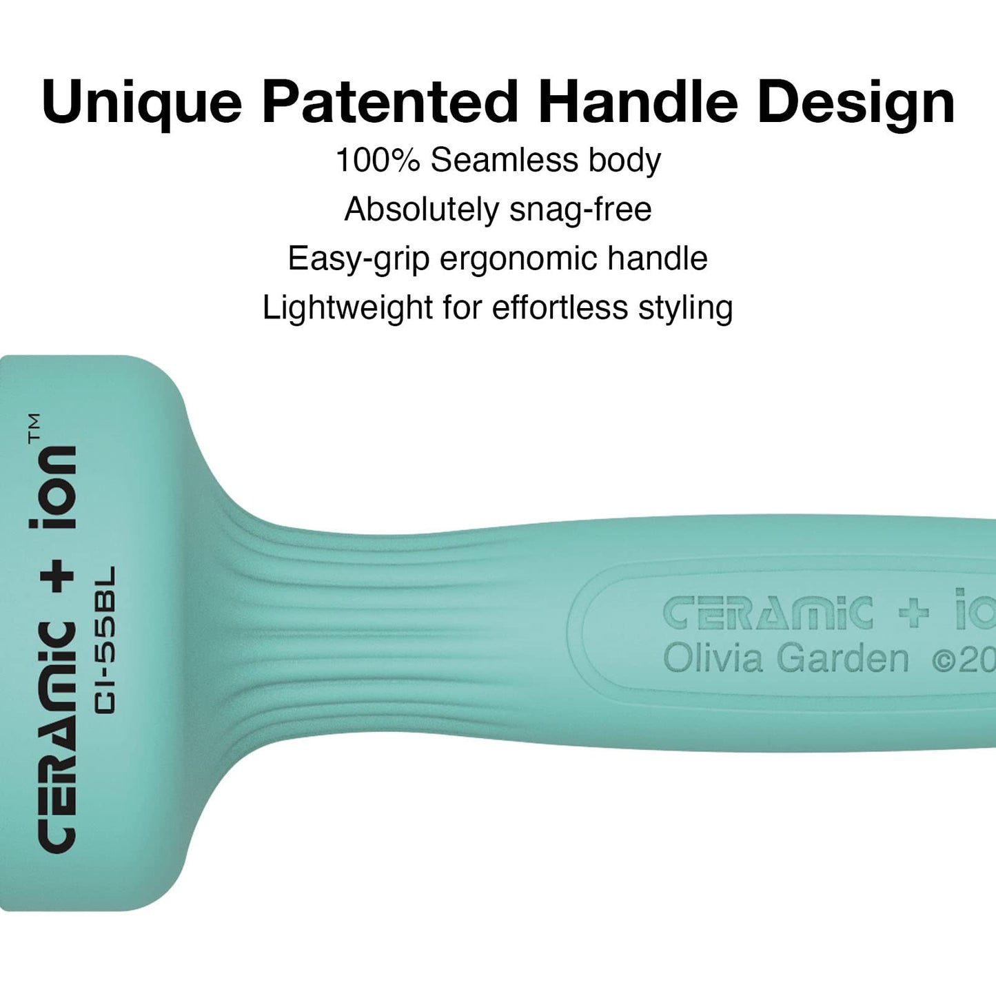 Olivia Garden Ceramic + Ion Round Thermal Hair Brush - Not Electrical - Professional Blowout Brush for Normal to Thick Hair - 2.125"-Diameter Barrel - Turquoise - CI-55BL