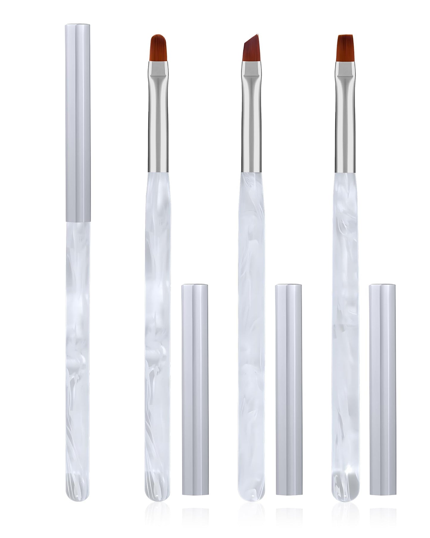 3PCS Nail Polish Clean Up Brush, Round&Falt&Angled Acetone Resistant Nail Brush for OPI Nail Polish Remover, Fingernail Cleaning Brushes at Home Nail Art and Designs(Calligraphy White)