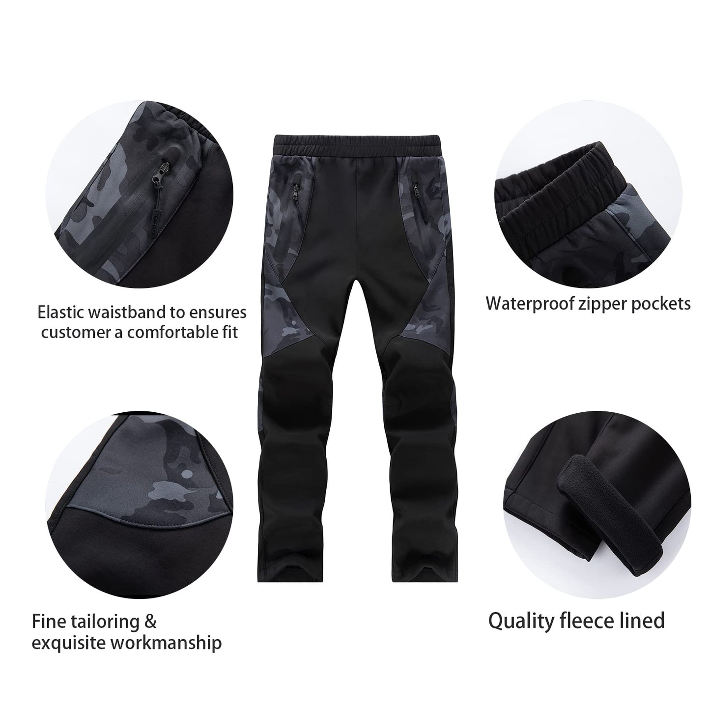 WULFUL Kids Waterproof Snow Ski Pants Boys Girls Outdoor Winter Fleece Hiking Insulated Snowboard Pants