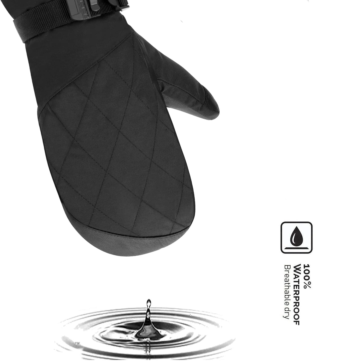 HIGHCAMP Women Ski Snow Mittens, Warm Waterproof Insulated Ski Gloves for Cold Weather Skiing & Snowboarding,(Black,S)