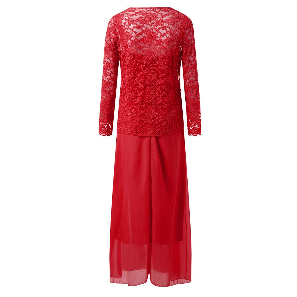 Aniywn Women Plus Size Two Piece Long Sleeve Party Dress Lace Solid Color Elegant Long Maxi Dress Mini Dress