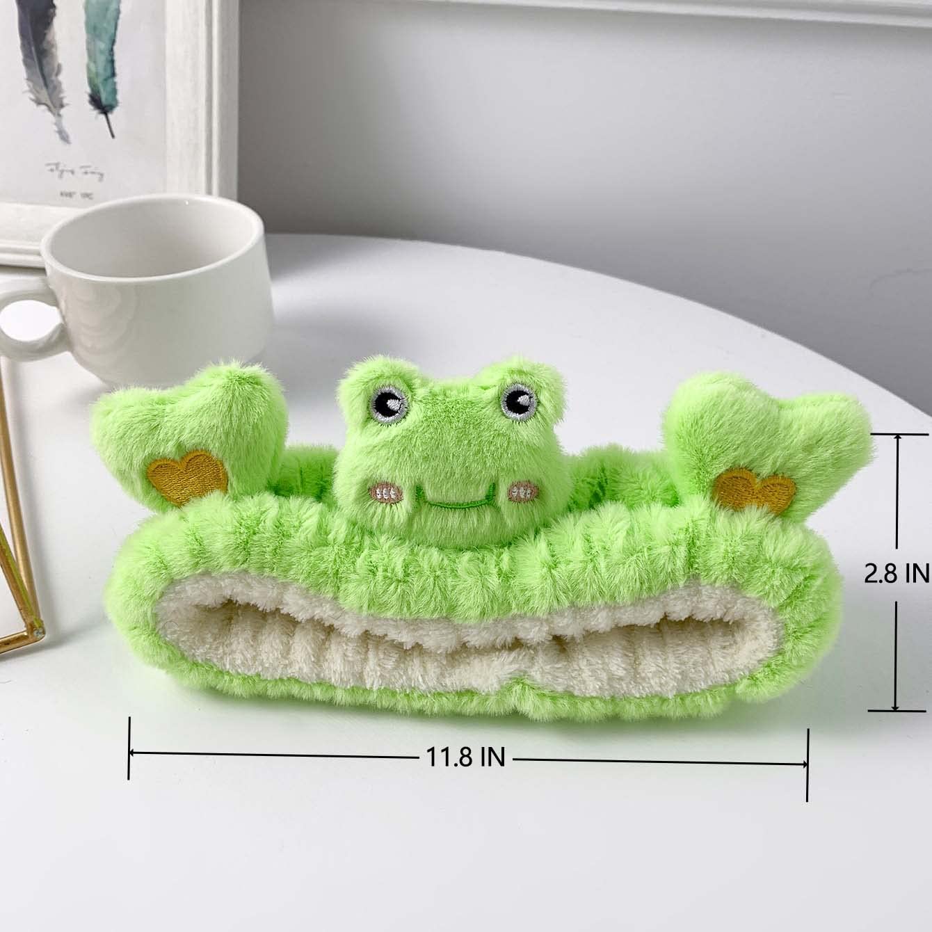 Kawaii Spa Headband for Washing Face, Cute Green Frog Headband for Make Up, Washing, Party, Soft Headband for Woman Girls