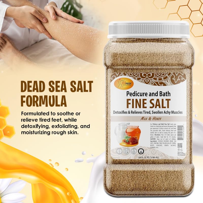 SPA REDI - Detox Foot Soak Pedicure and Bath Fine Salt, Milk and Honey, 128 Oz - Made with Dead Sea Salts, Argan Oil, Coconut Oil, and Essential Oil - Hydrates, Softens and Moisturizes