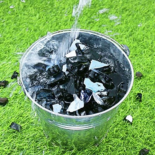 GRISUN Onyx Black Fire Glass for Fire Pit, 20 Pounds 1/2 Inch High Luster Reflective Tempered Glass Rocks for Natural or Propane Fireplace, Safe for Outdoors and Indoors Firepit Glass