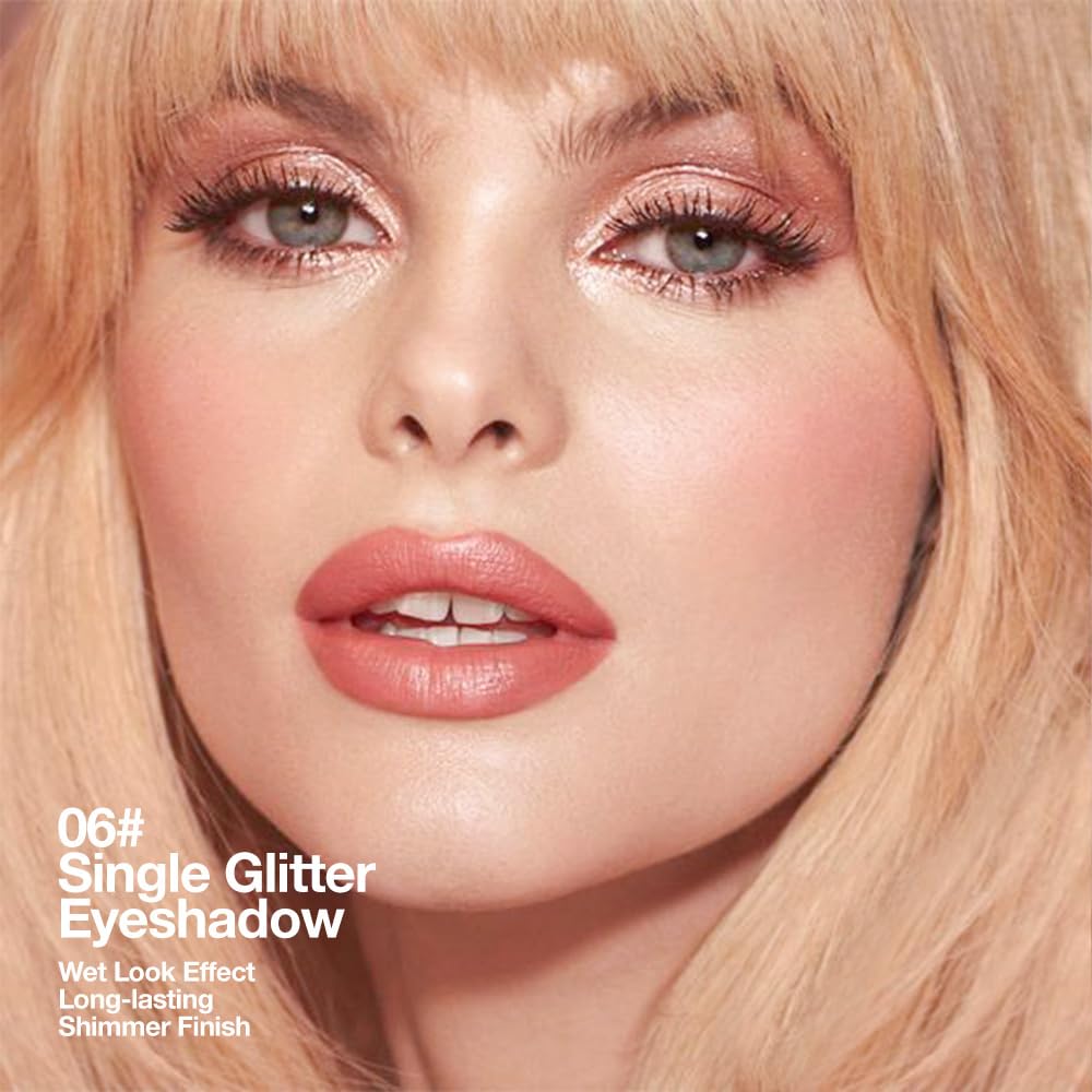 Single Rose Gold Brown Glitter Shimmer Eyeshadow,Bright High Pigment Intense Monochrome Eye Shadow,Buildable Sparkly Eye Glitter Shimmer Finish,24 Hour Eye Makeup Longwear Waterproof,Blendable