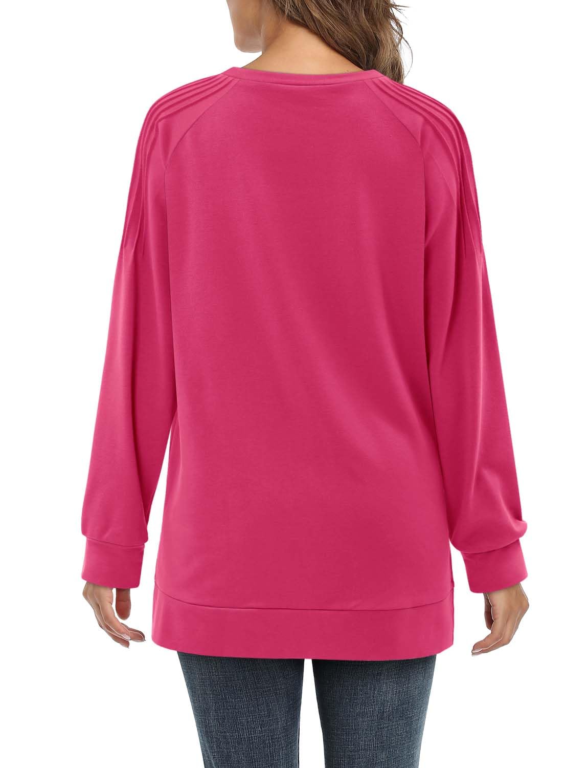 BETTE BOUTIK Plain Tunic Women Ruffle Sweatshirt Plain Basic Crewneck Sweatshirt Long Sleeve Tunic with Slits on Sides Sweatshirt Tunics for Women Rose X-Large