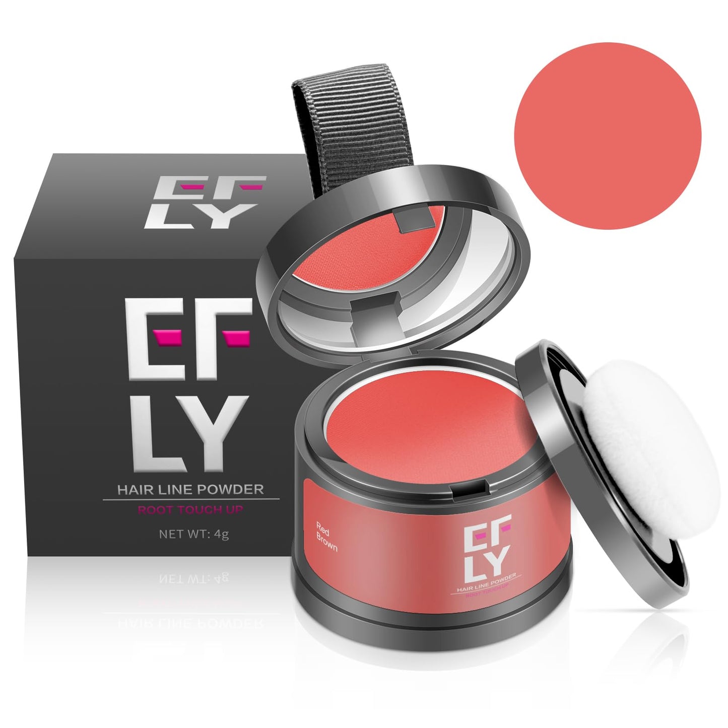 Root Touch Up Gray Shadow Powder for Thinning Hair, Eyebrows, and Beards (Red Brown)