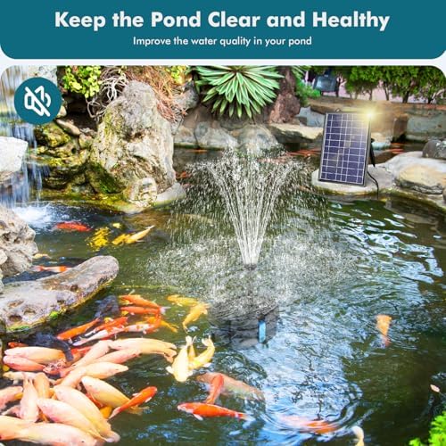POPOSOAP Solar Pond Filter Built-in 3000mAh Battery Backup, 8W Solar Pond Filter with Water Pump, Pond Filter with Water Shortage Protection & Clear Tubing for Ponds Fish Tank Bird Bath Garden