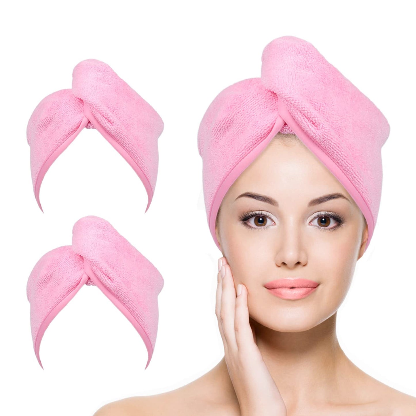 YoulerTex Microfiber Hair Towel Hair Wrap: 2 Pack 10X26 Hair Dryer Towels for Women Absorbent Turban Twist Drying Shower Cap Curly Hair Products for Hair Care Hair Accessories (07 Pink)