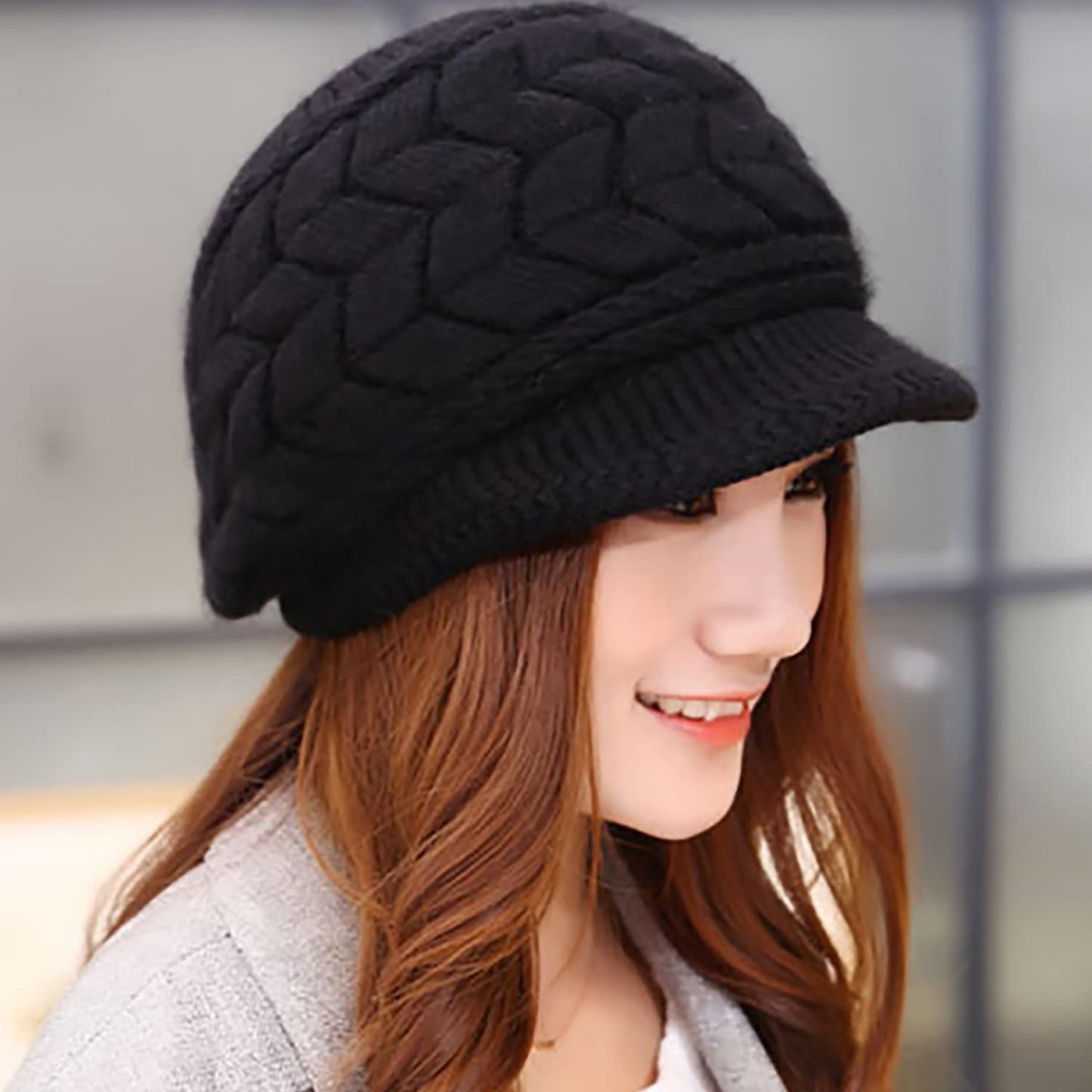 Lomodo 3 Pack Women Winter Warm Knit Hat Wool Snow Ski Caps with Visor Slouchy Beanie Cap Slouchy Beanie Cap