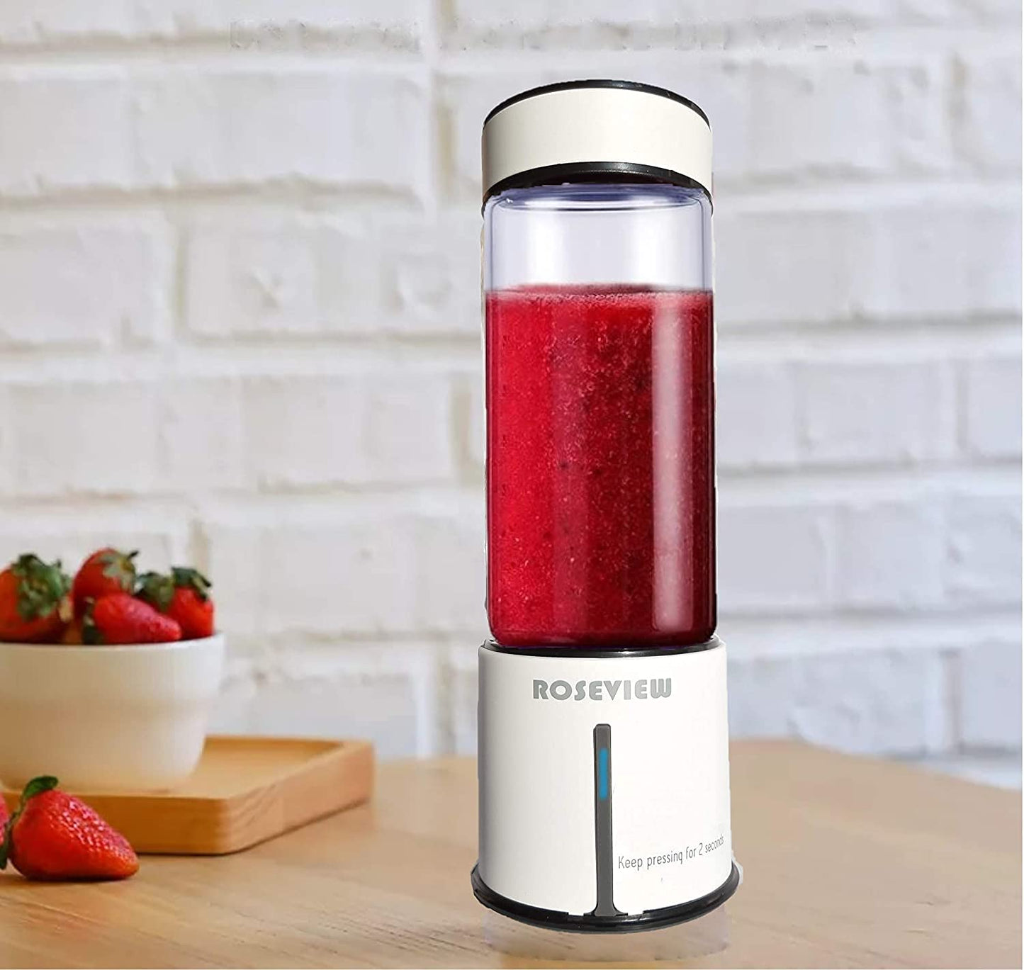 Portable Smoothie blender ROSEVIEW Glass bottle USB rechargeable mini Handheld Ice Shakes Cup 2 blend juicer Cordless Personal smoothies maker Fruit mixer