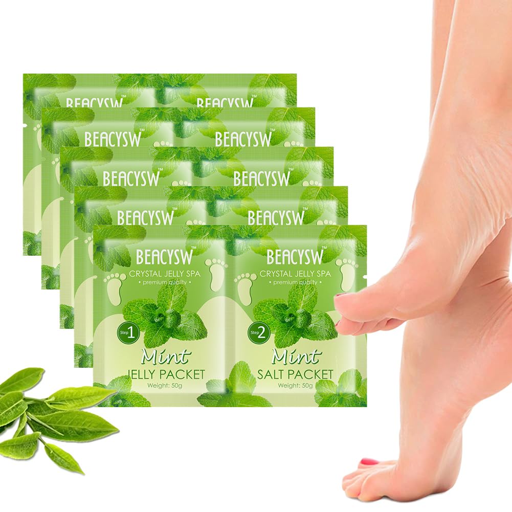 Jelly Pedicure Foot Soak Packets Foot Soak Salts Pedicure Foot Soak For Feet Tired Foot Odor Nail Discoloration Feet Softens Calluses Pedicure Foot Gel (Mint*5)