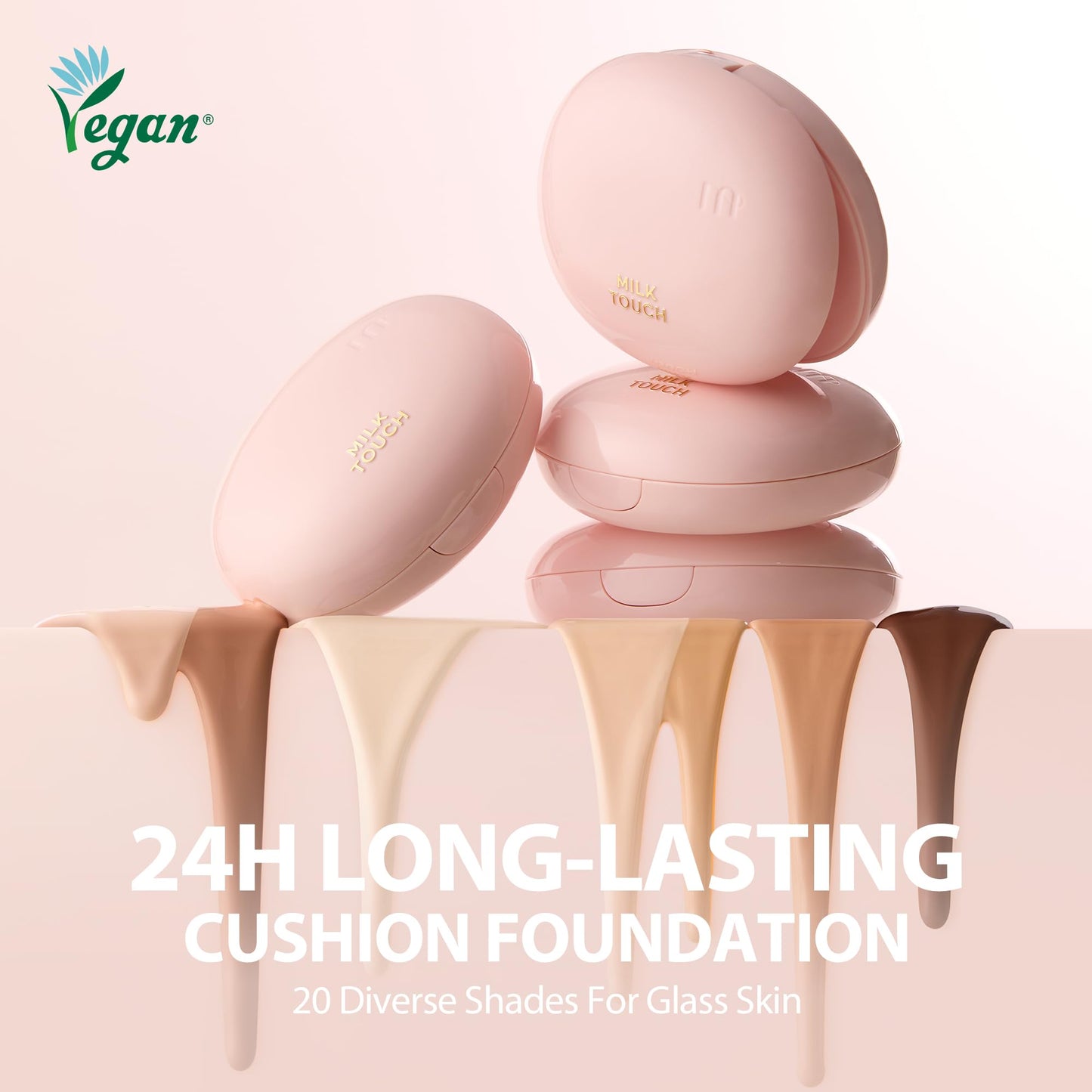 milktouch Cushion Foundation, 24H Flawless Skin, Radiant Shine, No Oxidation, Long-Lasting, Non-Creasing, 60% Hydrating Skincare Infused Korean Foundation, Valentines Gifts (19N Vanilla Ivory)