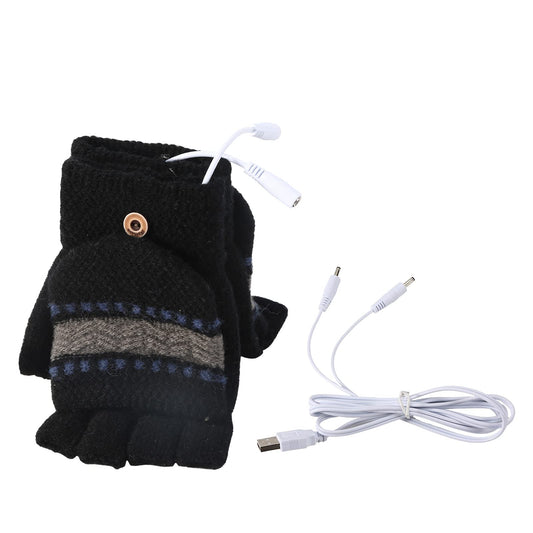 Yunnyp USB Heating Winter Gloves USB Heated Mittens Cashmere Gloves Knitting Hands Full& Half Heated Fingerless Heating Warmer for Women Men