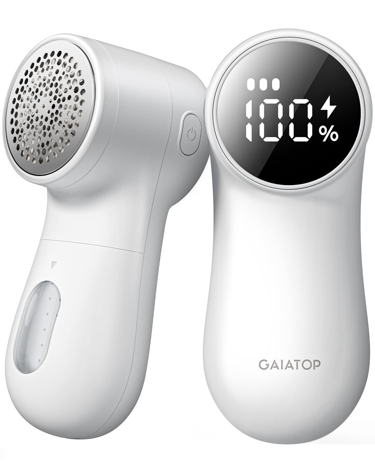 GAIATOP Fabric Shaver Rechargeable Lint Remover 3 Speeds Sweater Defuzzer, Cute Digital Screen Large Storage 6-Leaf Blades, Fuzz Pills Bobbles Trimmer for Clothes Furniture Bedclothes White 1 pcs