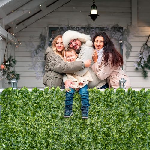 Artificial Ivy Privacy Fence Screen, 120x40 Inch Artificial Faux Ivy Hedge, Expandable Faux Privacy Fence with 80 pcs Zip Ties Decoration for Outdoor Garden, Color Printing Watermelon Leaves