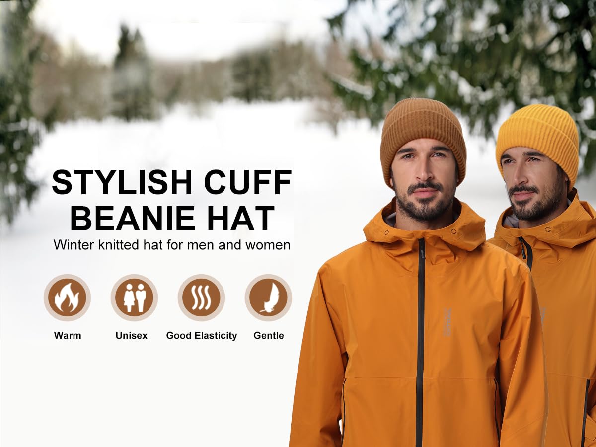 Home Prefer Mens Winter Hat Rib Knit Beanie Hat for Men Women Slouchy Cuff Beanie for Running Cycling Snow Ski Beanie (US, Alpha, One Size, Black+Khaki)