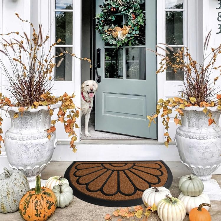ubdyo Front Door Mat - Low Pile Front Door Mat Outside Entrance - Muddy Dirt Trapping Welcome Matt Outdoor - Rubber Backing Anti Slip Indoor Doormat Entrance, 30" x 17", Bright Brown