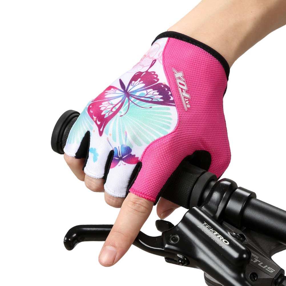 DuShow Cycling Gloves Women Half Finger Gel Padded Bike Gloves for Women Cycling Mountain Road Bicycle Biking Fingerless Gloves Anti-Slip Shock-Absorbing Bicycle Short Gloves(Pink,M)