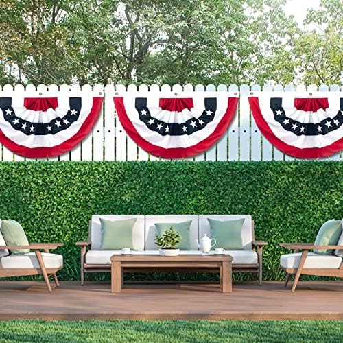 3PCS American Pleated Fan Flag, 3 x 6 Feet USA Patriotic Half Fan Bunting Flag for Outside, Indoor Outdoor Patriotic Decorations for 4th of July Bunting Outdoor, Memorial Day and Veterans Day
