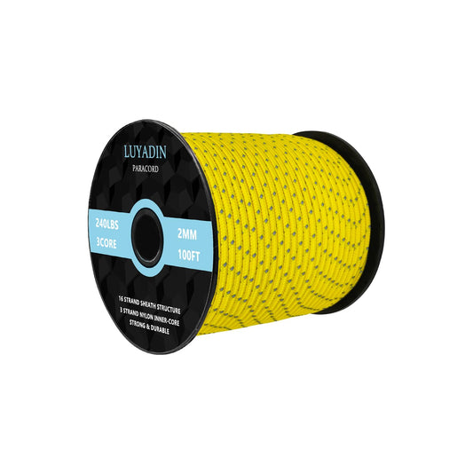 LUYADIN Reflective Paracord 240lb - Diameter 2mm Micro Utility Cord -3 Strand Parachute Spool Cord - 100ft 200ft,Paracord for Camping,Hiking,Fishing,Outdoor and DIY