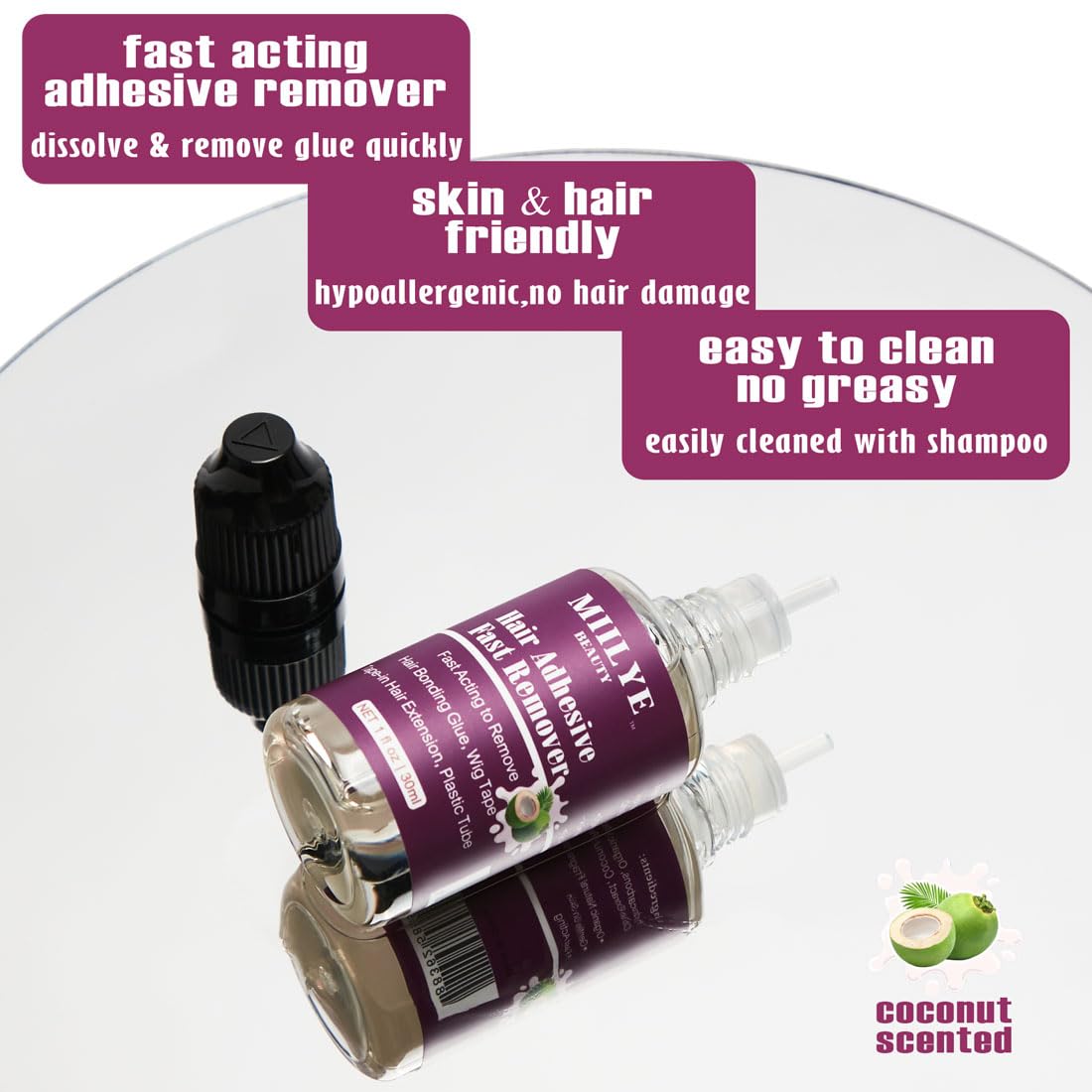 Clear Wig Bond Glue 1oz/30ml with Wig Band, Wig Caps |Swimming Allowed| Waterproof Wig Glue for Front Lace Wig Extremely Strong Hold Lace Glue for Wigs, Wig Install Kits (1oz Wig Glue+1oz Remover)