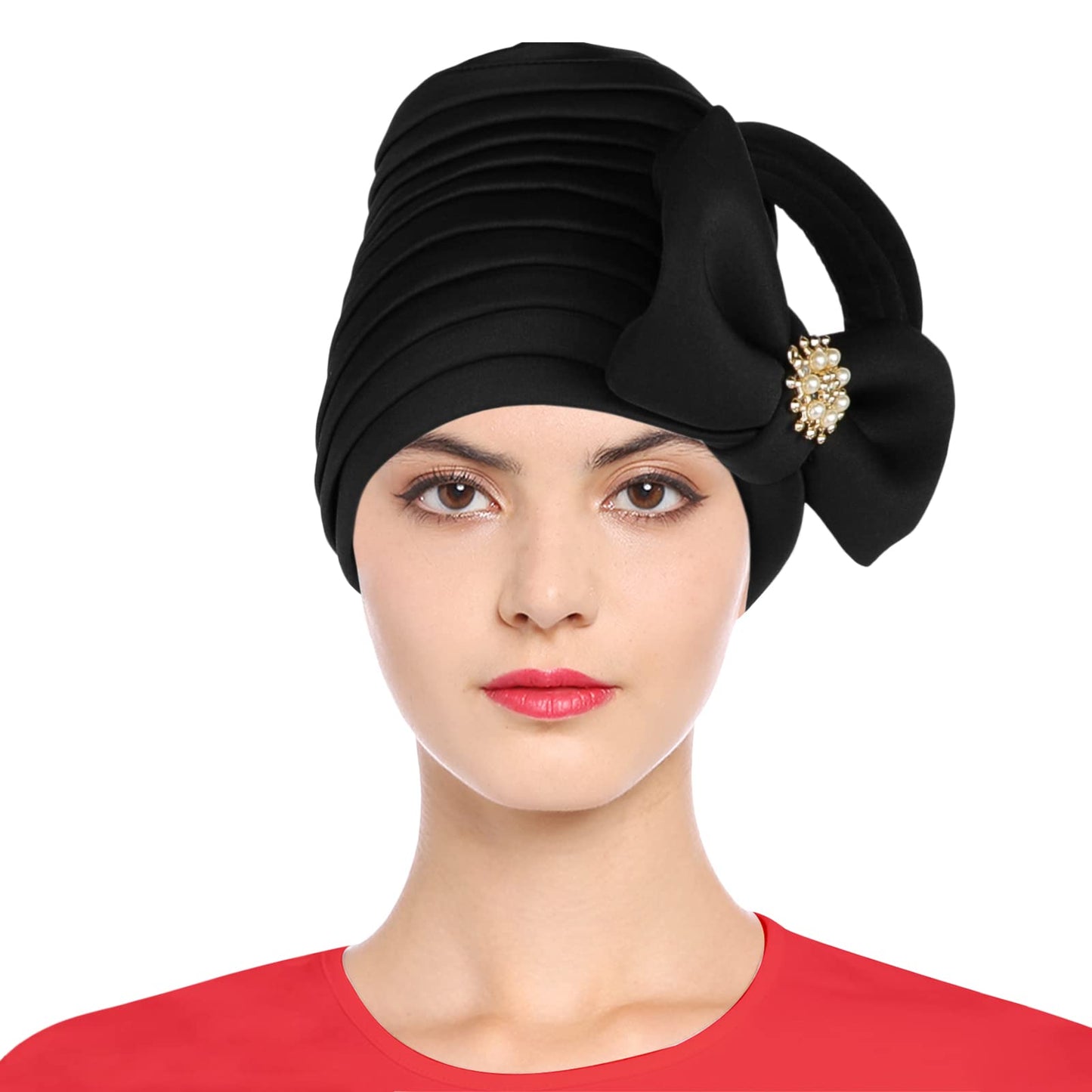 African Turban Head Wrap Nigerian Gele Head Tie Stretchy Breathable Bonnet Turban Bow Chemo Beanie Cap Bandana Head Wear