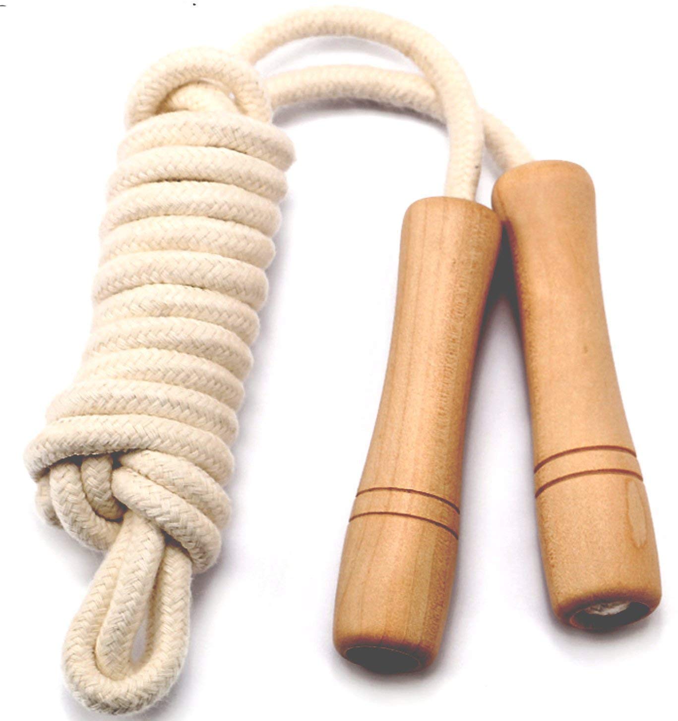 Homello Jump Rope for Kids - Wooden Handle - Adjustable Cotton Braided Fitness Skipping Rope for Toddler Fitness Workout Exercise Outdoor Activity (White)