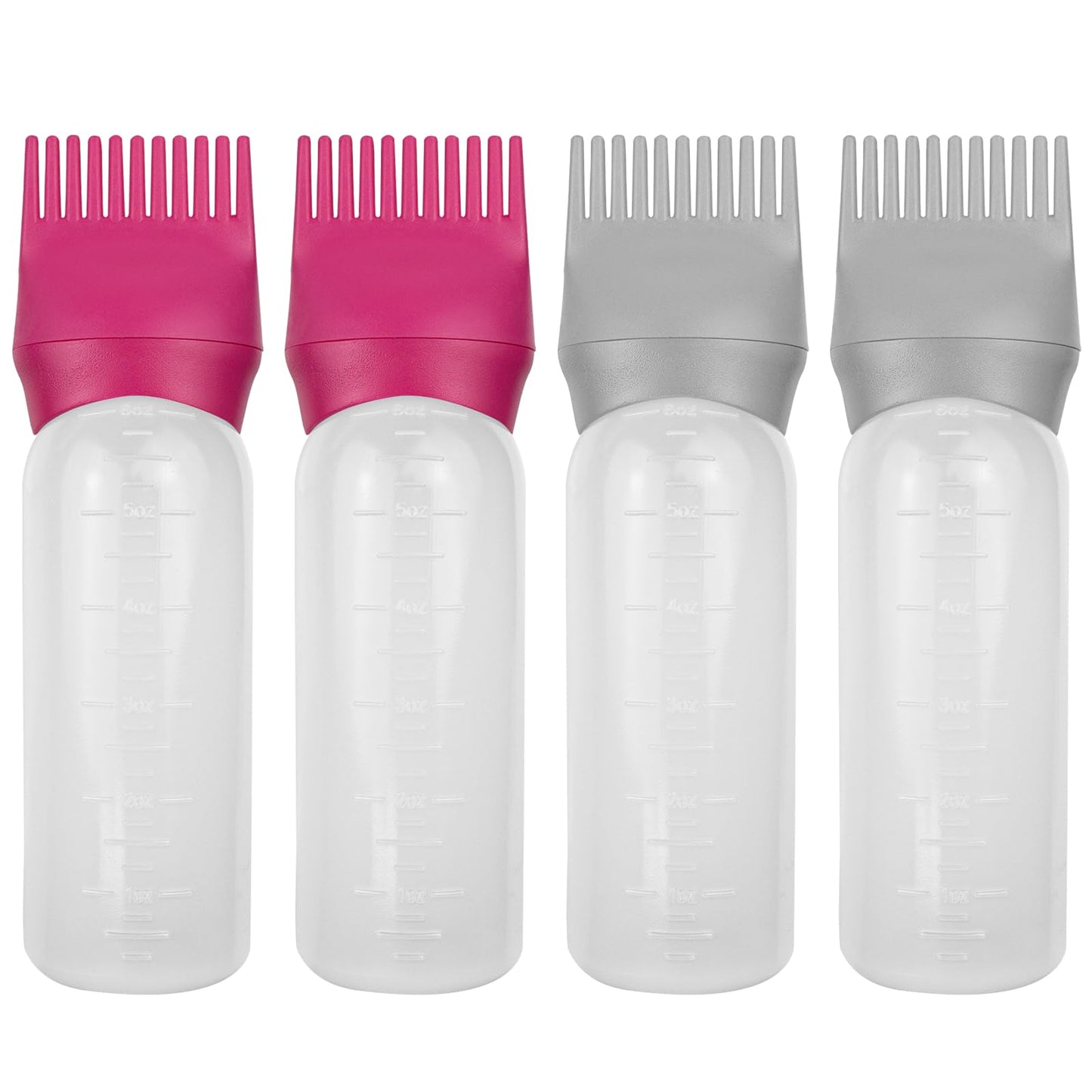 FZWONVUC 4 Pack Root Comb Applicator Bottle, Hair Oil Applicator, Oil Comb Applicator Bottle for Hair Dye Shampoos Hair Salons (Red+Grey)