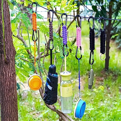 BRAVESHINE 1 Black 1 Orange Paracord Keychain Hooks Carabiner Clips, Lanyard Hanger D Ring Heavy-weight Stroller Hooks Holder for Water Bottle, Key, Backpacks, Tools, Men, Women