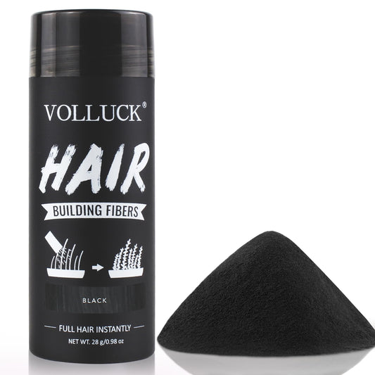 VOLLUCK Hair Fibers for Thinning Hair, Instant Coverage Hair Building Fibers for Women and men, Natural Hair Powder for Conceal Hair Loss 28 g (Black)