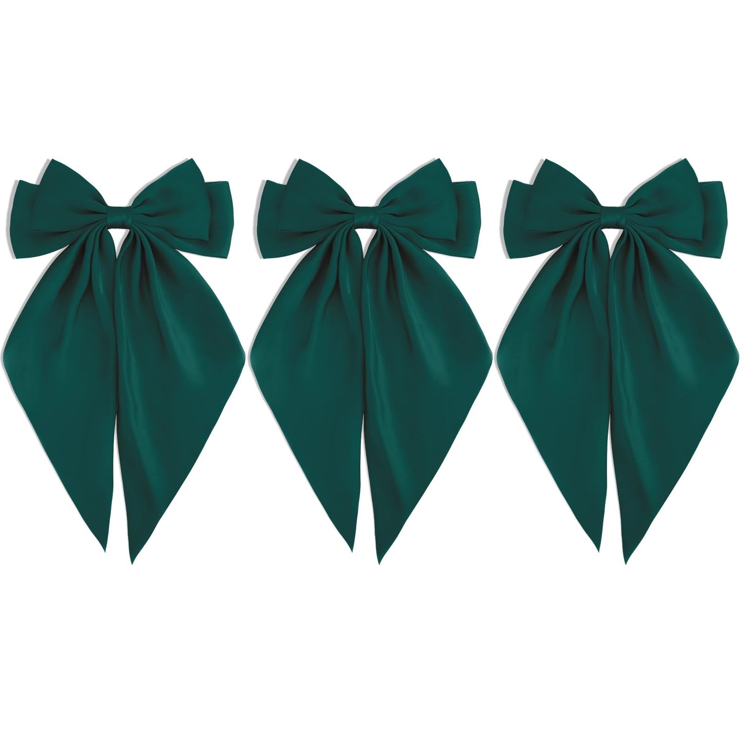 Canitor Dark Green Hair Bows for Women Hair Accessories for Christmas Halloween St. Patrick's Outfit Dress Shirts Barrettes Clip Large Silky Satin Bows