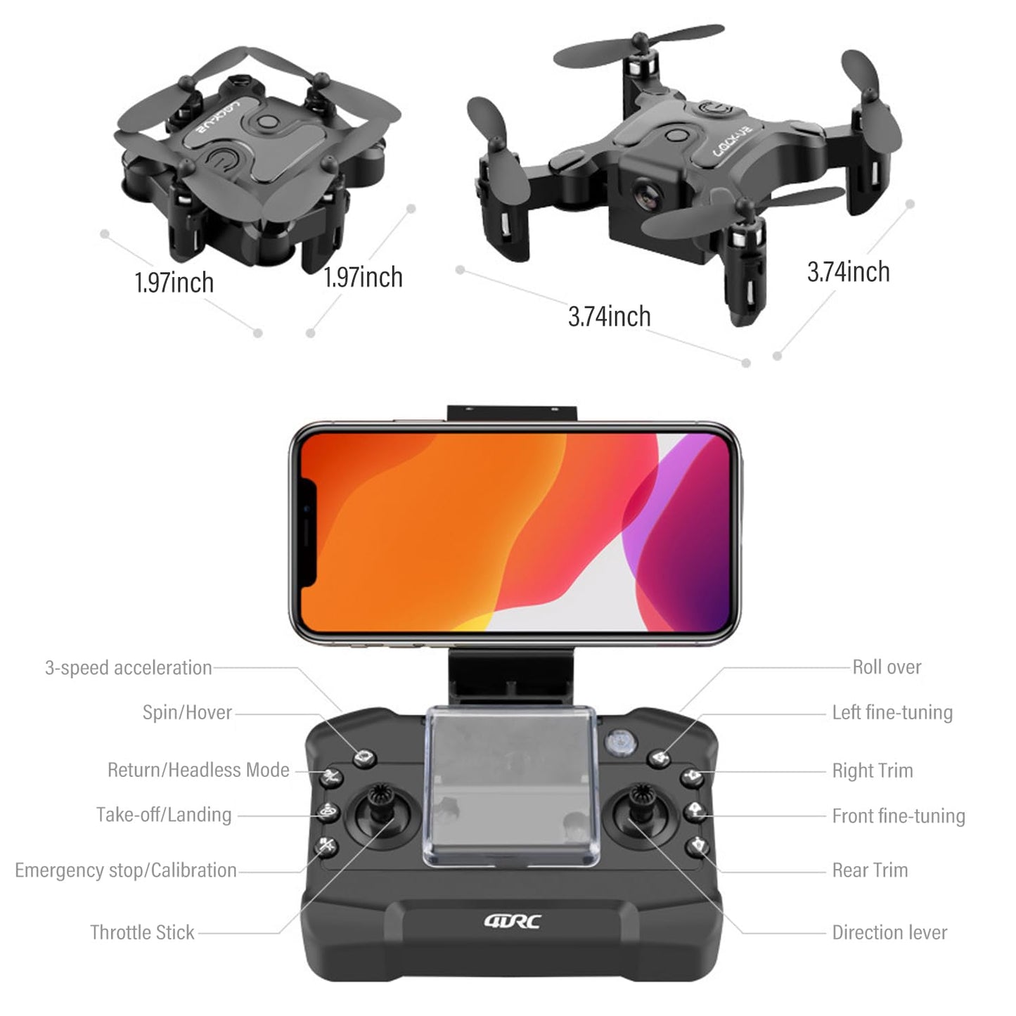 Mini Drone with 4K Camera Six-axis Stabilization Mini Shuttle Foldable FPV Drone Compact Covert UAV One Key Take Off/Land,Headless Mode,Support 360 Degree Flip