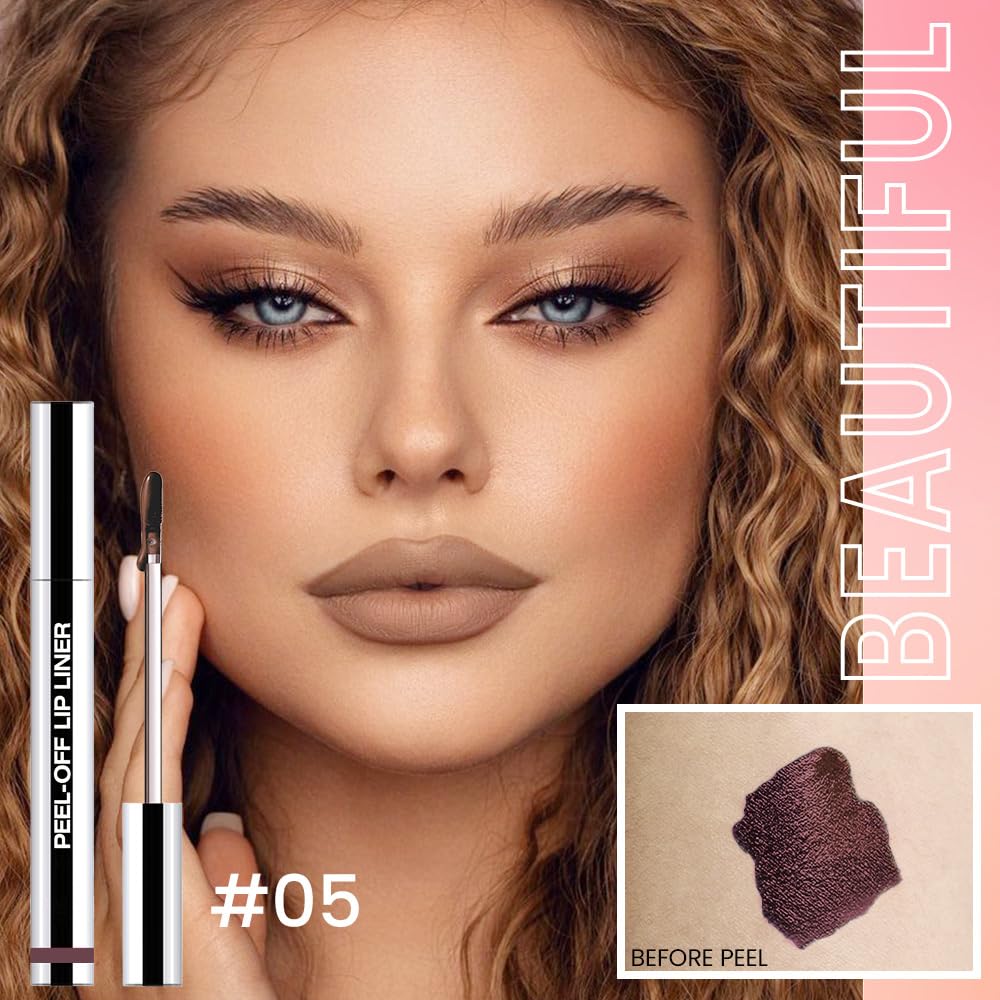 Hxssll Matte Liquid Lip Stain Peel Off Lip Liner Tattoo- Dark Brown, Waterproof, Smudge-Proof, Peel Off Lip Stain Tattoo, Long-Lasting Non-Stick Cup Lip Gloss for All Skin Types (0.12 fl oz, #05)