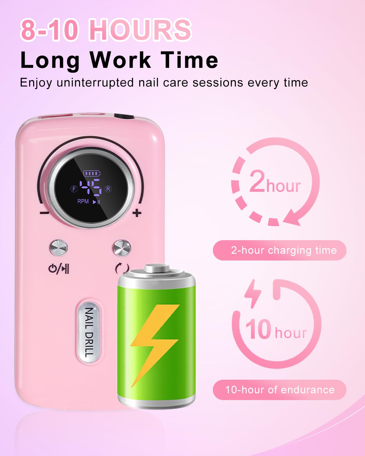 CozyZen Cordless Nail Drill Professional: 45000 RPM Rechargeable Electric Nail File Kit, Portable & Low Noise for Acrylic, Gel Nails, Manicure & Pedicure - Salon & Home Use