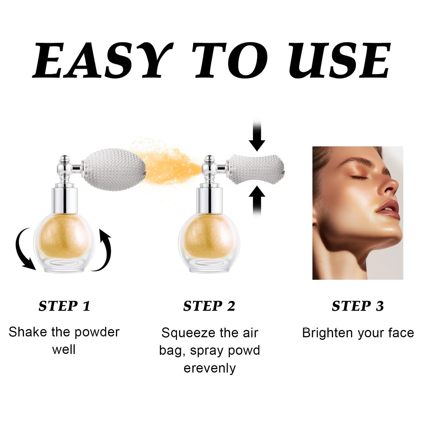 Hair and Body Glitter Spray, Holographic Glitter Highlighter Powder, Face Body Clothes Shiny Glitter, Loose Shimmer Hairspray Festival Rave Prom Accessories (Gold)