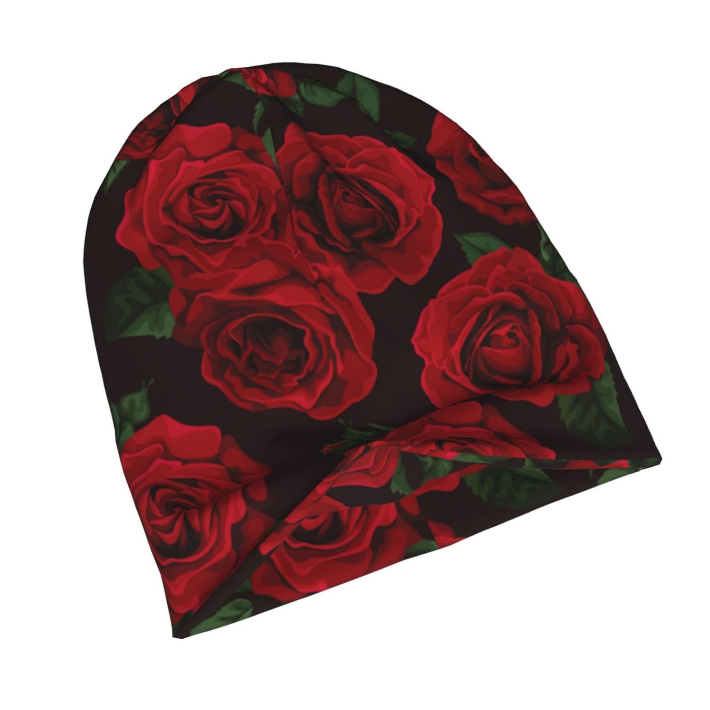 Red Rose Trendy Floral Beanie Hat Slouchy Cap Warm Cancer Headwear Stretch Knitted Hats for Women Men