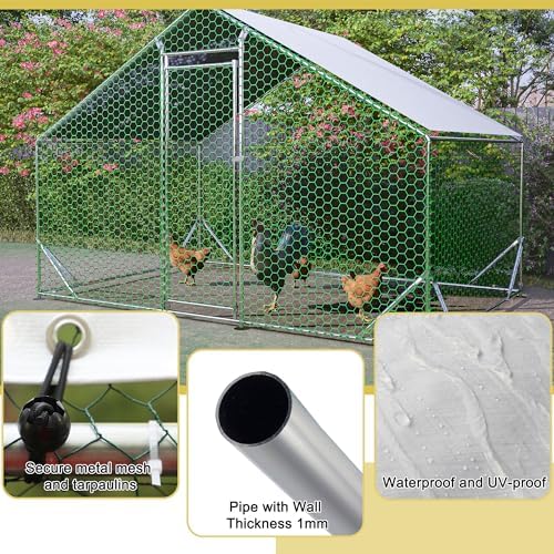 Metal Chicken Coop 10x6.6x6.56ft Walk-in Poultry Cage for 5/10 Chickens Chicken Run Hen Rabbit Duck House with Waterproof Cover for Outdoor Farm Use