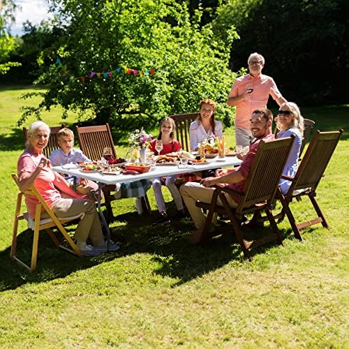 SUPER DEAL 8FT Folding Picnic Table for Indoor Outdoor, Portable Fold-in-Half Plastic Dining Camping Party Table with Carrying Handle