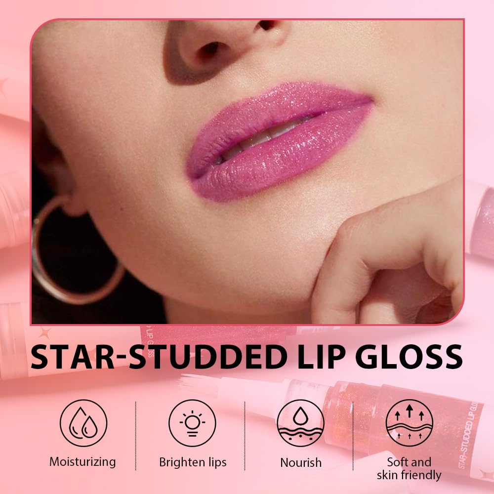 evpct 1Pcs Baby Pink Pearlescent Shine Shimmer Glitter Lipstick Lip Gloss, Metallic Sparkly Sparkle Glossy Lip Gloss Tint Stain Liquid Lipsticks Makeup Set for Women Long Lasting Waterproof 2