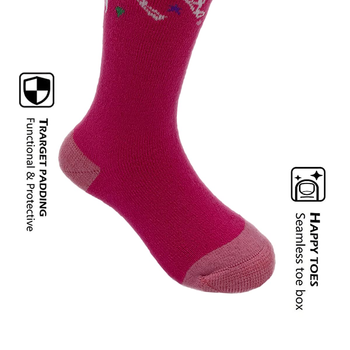 HIGHCAMP 2 Pairs Toddlers Merino Wool Winter Snow Socks Over-The-Calf Kids Boy Girl Ski Snowboard Sock,Unicorn XS