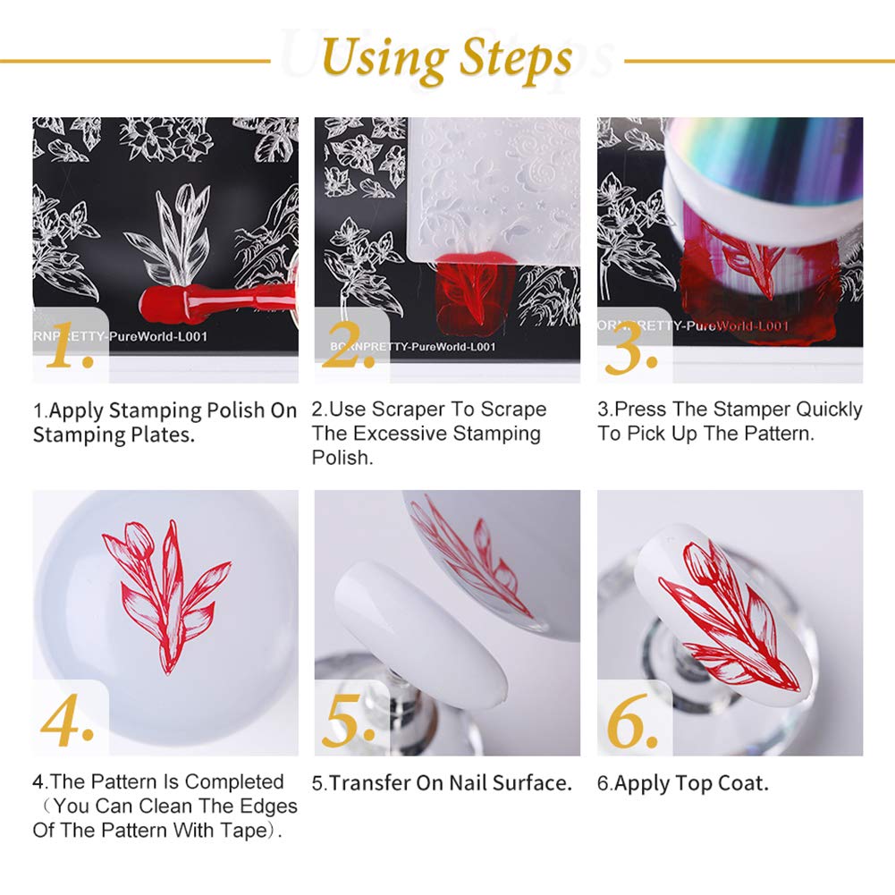 BORN PRETTY Nail Art Stamping Plates Set, Food, Bunnies, Flowers, Lace, Tropical, French Tip Themes Manicuring DIY Nail Templates Plates Print Tool Set