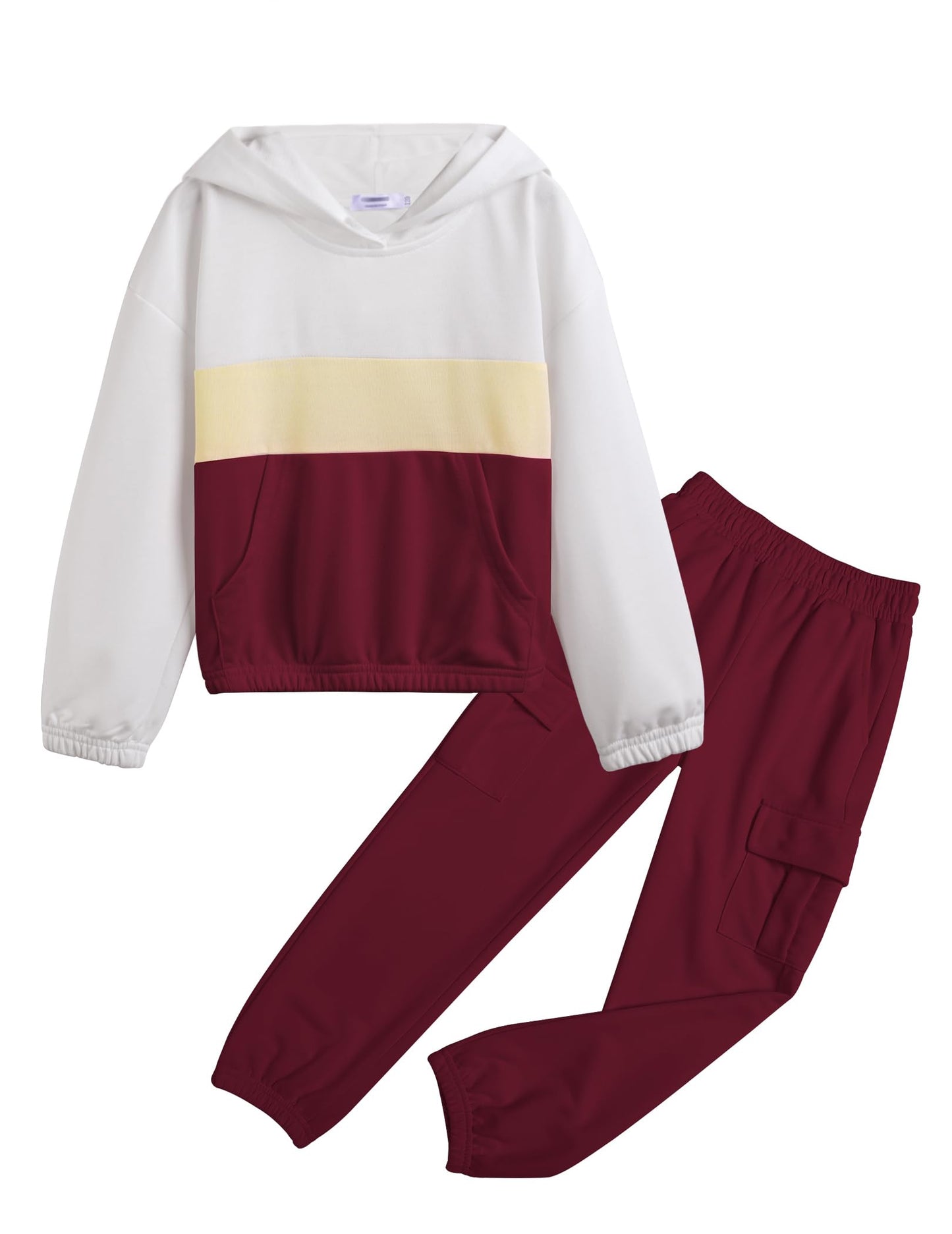 Arshiner Girl's Tracksuits 2 Piece Outfit Pullover Fall Sweatshirt And Winter Pants with Pockets Elastic Waist Sweatsuits Wine Red