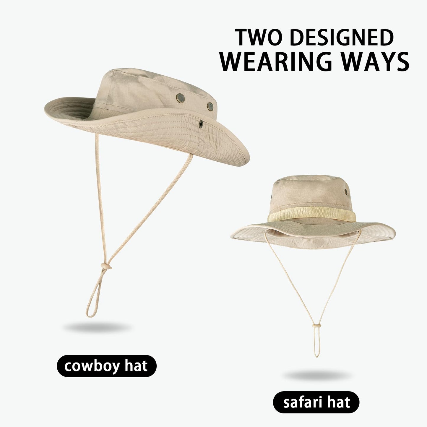 Sun Hats for Men Women Bucket Hat UPF 50+ UV Protection Boonie Hat for Safari Fishing Hiking Garden Beach Beige