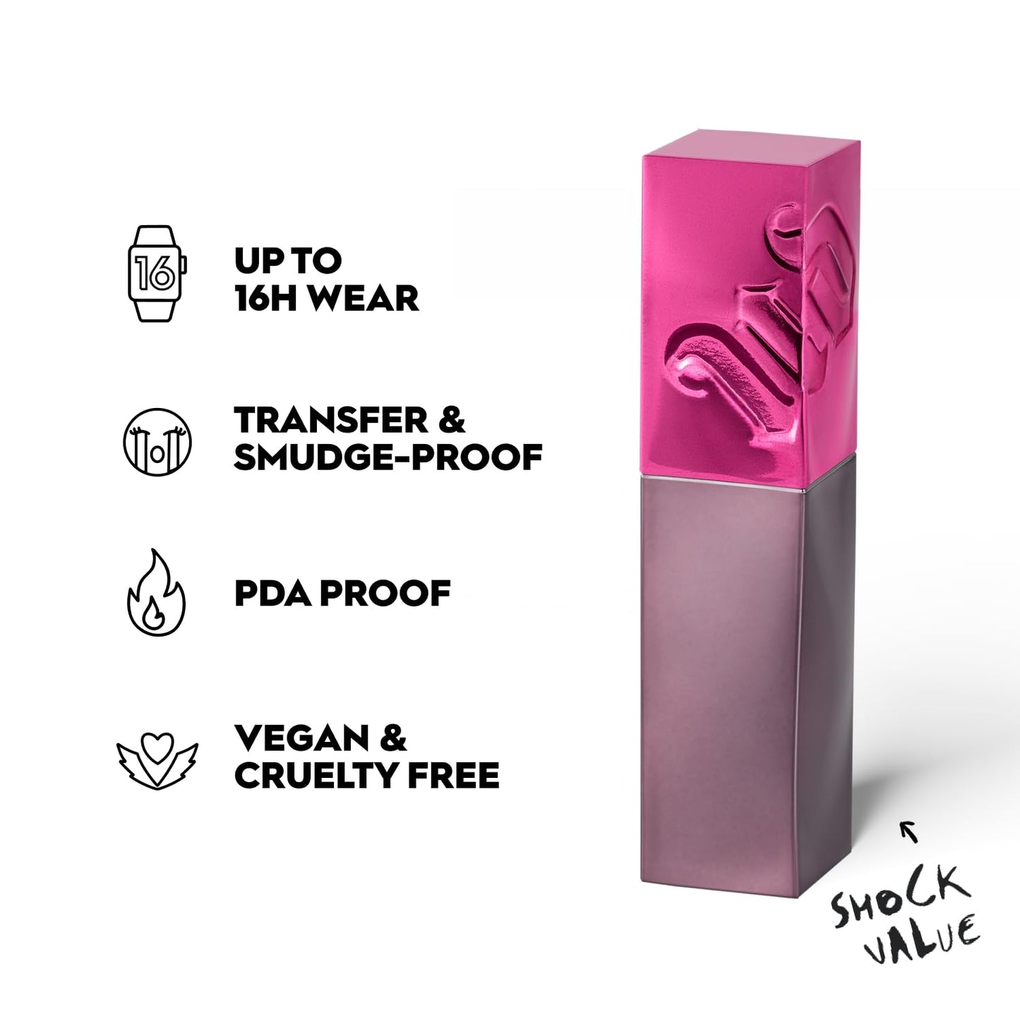 Urban Decay Vice Lip Bond Glossy Longwear Liquid Lipstick (Shock Value - Hot Pink), Transfer-proof, Smudge-proof, Up to 16HR Wear, Vegan, Cruelty-free - 0.14 fl oz